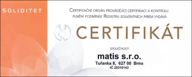 Certifikát - Registr solventních firem